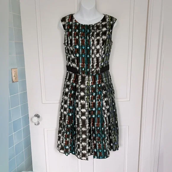 Etcetera Abstract print dress size 6 brown white blue green orange - Picture 2 of 5